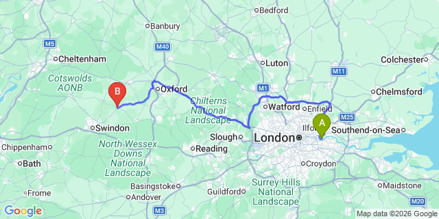 Map: London City Airport (LCY) to Faringdon