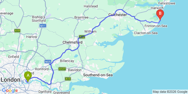 Map: London City Airport (LCY) to Felixtowe