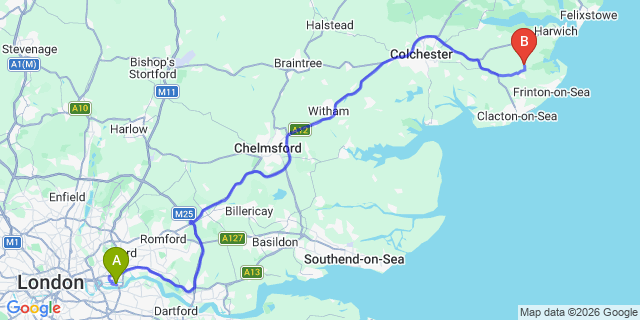 Map: London City Airport (LCY) to Folkestone