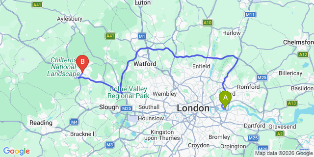 Map: London City Airport (LCY) to High Wycombe