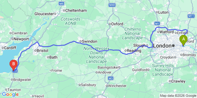Map: London City Airport (LCY) to Highbridge