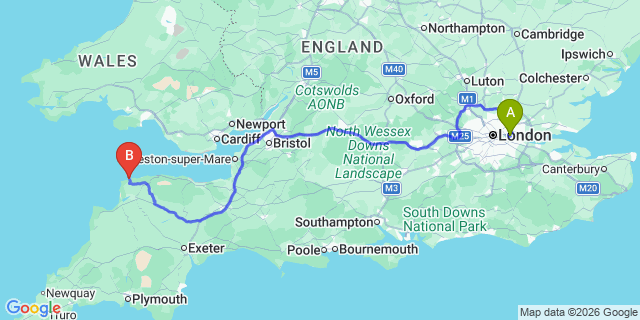 Map: London City Airport (LCY) to Ilfracombe