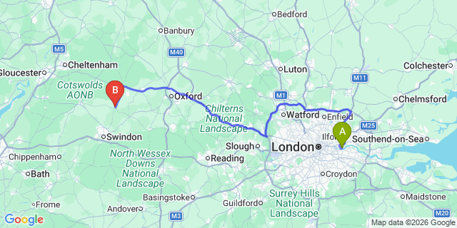 Map: London City Airport (LCY) to Lechlade