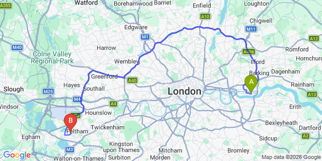 Map: London City Airport (LCY) to London - Ashford
