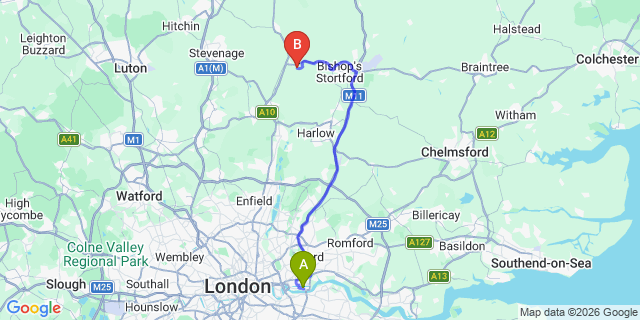 Map: London City Airport (LCY) to London - Biggin Hill