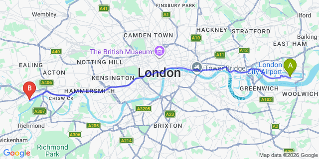 Map: London City Airport (LCY) to London - Brentford