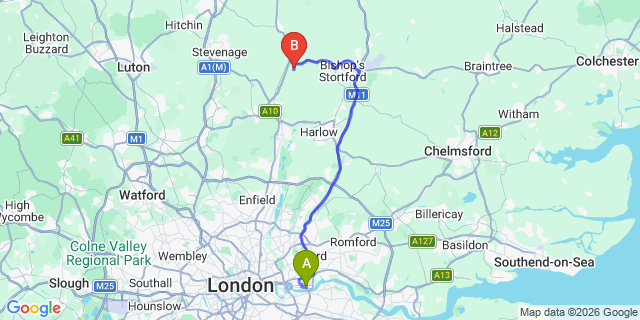 Map: London City Airport (LCY) to London - Bromley