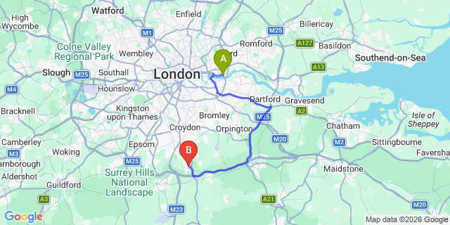 Map: London City Airport (LCY) to London - Caterham