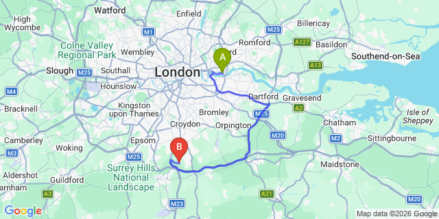 Map: London City Airport (LCY) to London - Chaldon