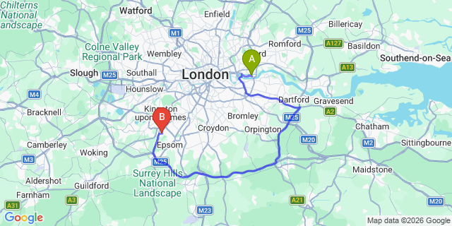 Map: London City Airport (LCY) to London - Chessington