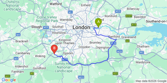 Map: London City Airport (LCY) to London - Cobham
