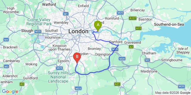 Map: London City Airport (LCY) to London - Coulsdon