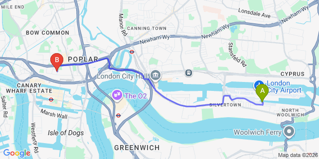 Map: London City Airport (LCY) to London E14