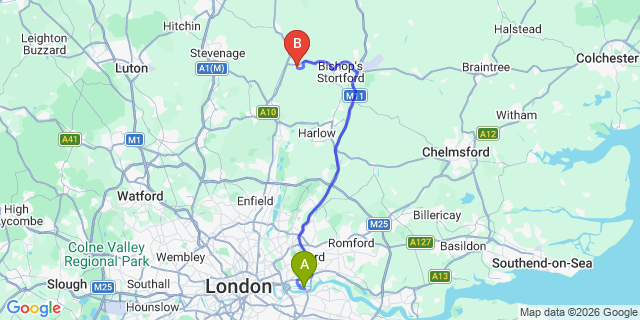 Map: London City Airport (LCY) to London E16