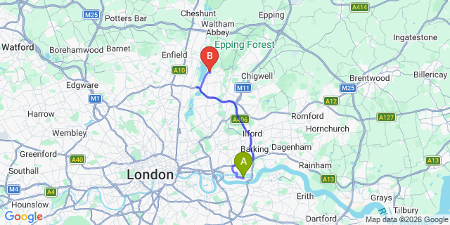 Map: London City Airport (LCY) to London E4