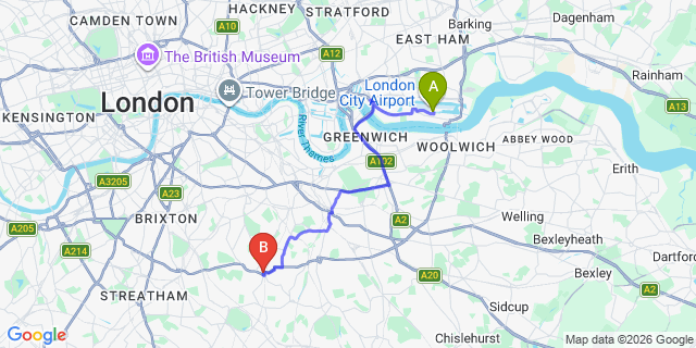Map: London City Airport (LCY) to London - Forest Hill