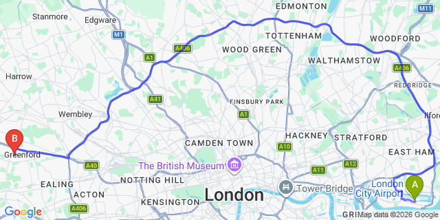 Map: London City Airport (LCY) to London - Greenford