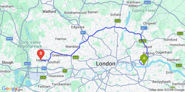 Map: London City Airport (LCY) to London - Hayes