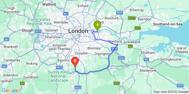 Map: London City Airport (LCY) to London - Hooley