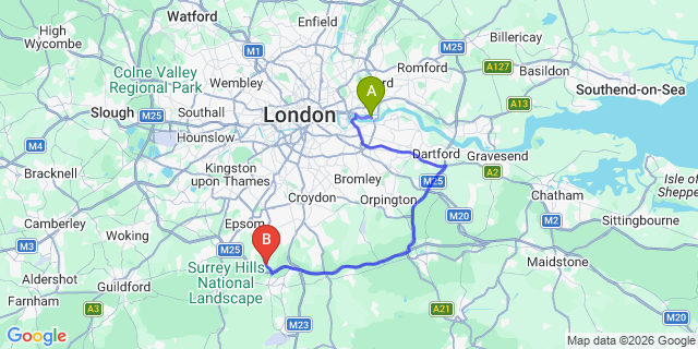 Map: London City Airport (LCY) to London - Lower Kingswood