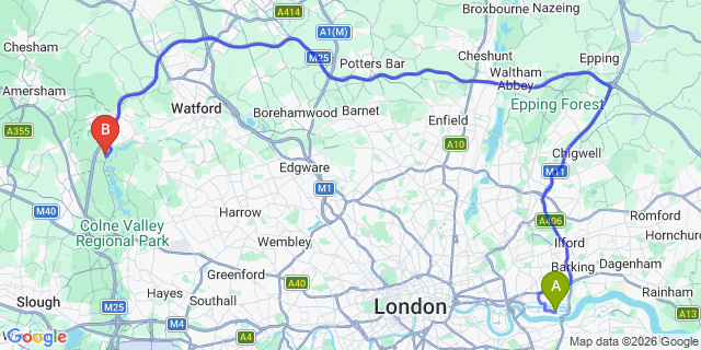 Map: London City Airport (LCY) to London - Maple Cross