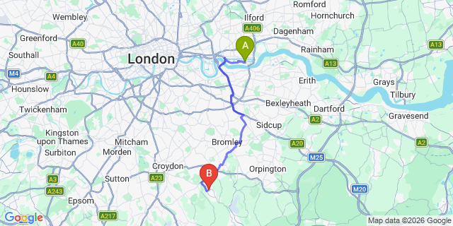 Map: London City Airport (LCY) to London - New Addington