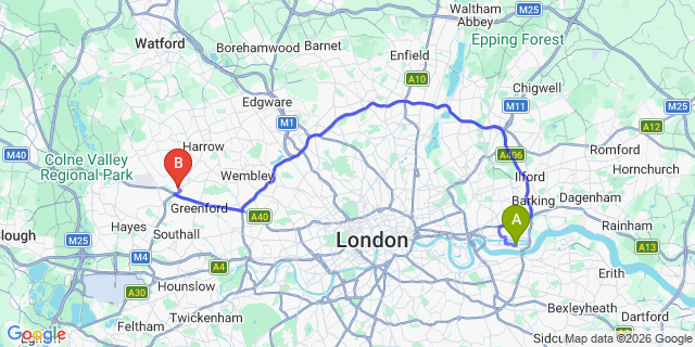 Map: London City Airport (LCY) to London - Northolt