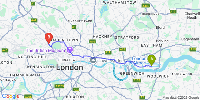 Map: London City Airport (LCY) to London NW8