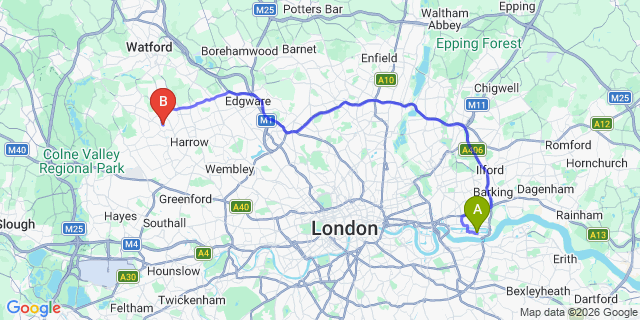 Map: London City Airport (LCY) to London - Pinner