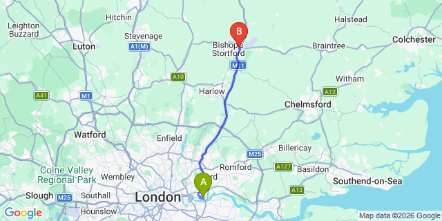 Map: London City Airport (LCY) to London - Rainham