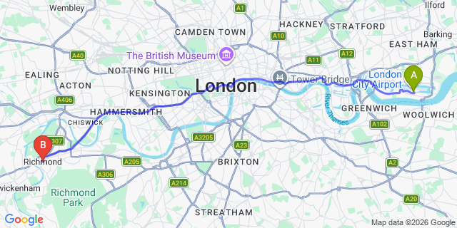 Map: London City Airport (LCY) to London - Richmond