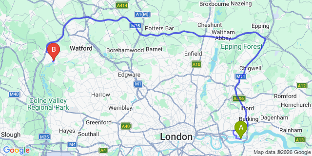 Map: London City Airport (LCY) to London - Rickmansworth