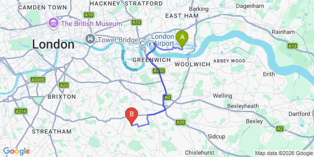 Map: London City Airport (LCY) to London SE6