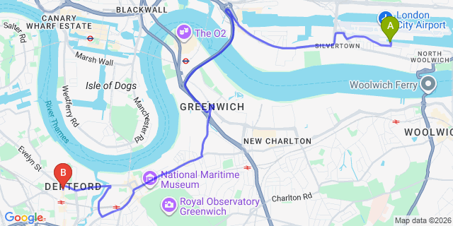 Map: London City Airport (LCY) to London SE8
