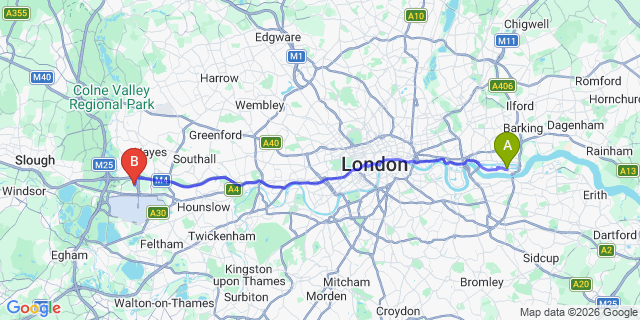 Map: London City Airport (LCY) to London - Sipson