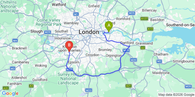 Map: London City Airport (LCY) to London - Surbiton