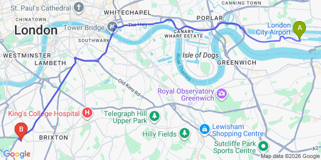 Map: London City Airport (LCY) to London SW4