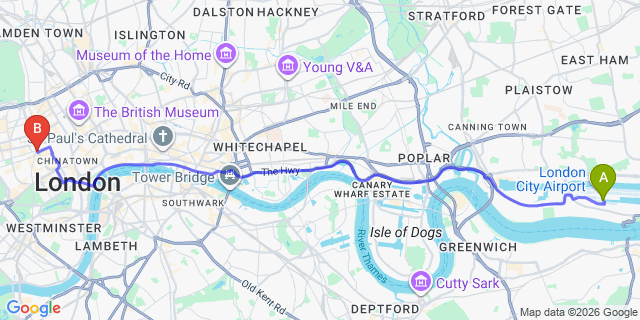 Map: London City Airport (LCY) to London W1