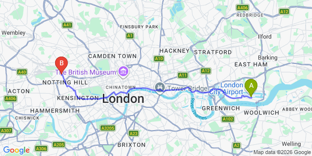 Map: London City Airport (LCY) to London W10