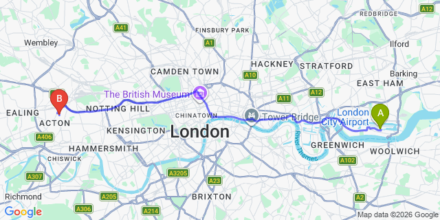 Map: London City Airport (LCY) to London W3