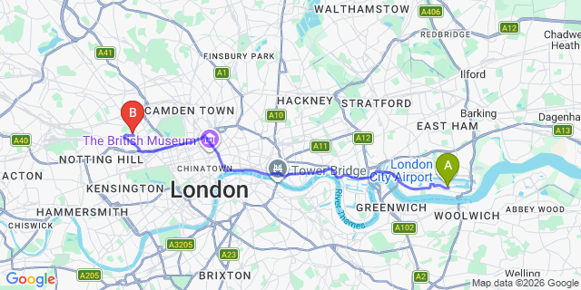 Map: London City Airport (LCY) to London W9