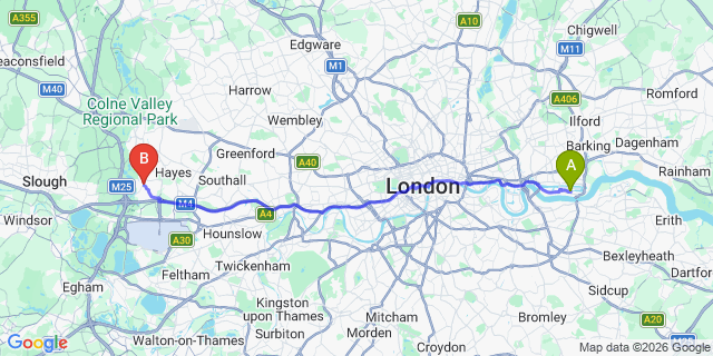 Map: London City Airport (LCY) to London - West Drayton