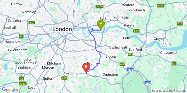 Map: London City Airport (LCY) to London - West Wickham