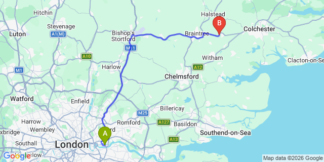 Map: London City Airport (LCY) to Maldon