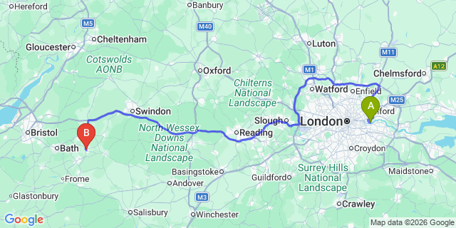 Map: London City Airport (LCY) to Malksham