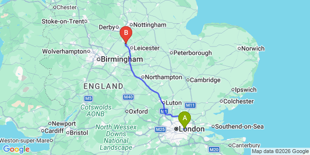Map: London City Airport (LCY) to Markfield