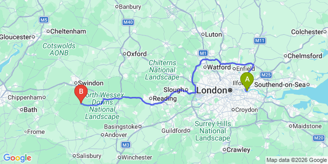 Map: London City Airport (LCY) to Marlborough