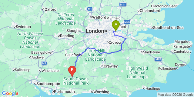 Map: London City Airport (LCY) to Midhurst