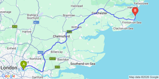 Map: London City Airport (LCY) to Norwich