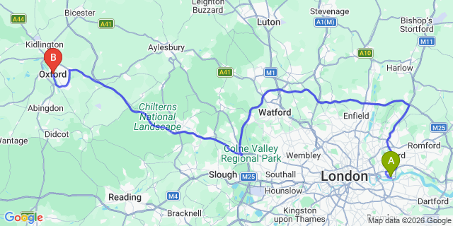 Map: London City Airport (LCY) to Oxford